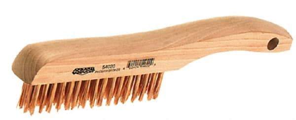 Osborn - 4 Rows x 16 Columns Bronze Scratch Brush - 5-1/4" Brush Length, 10" OAL, 1-1/8" Trim Length, Wood Shoe Handle - Apex Tool & Supply