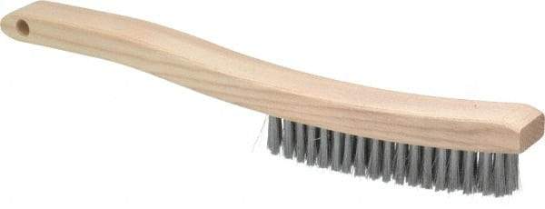 Osborn - 4 Rows x 18 Columns Steel Plater's Brush - 5-3/4" Brush Length, 13-1/4" OAL, 1" Trim Length, Wood Curved Handle - Apex Tool & Supply