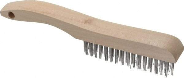 Osborn - 4 Rows x 16 Columns Stainless Steel Scratch Brush - 5-1/4" Brush Length, 10" OAL, 1-1/8" Trim Length, Wood Shoe Handle - Apex Tool & Supply