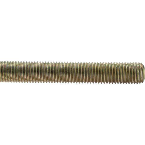 Value Collection - 1-8 UNC (Coarse), 3' Long, Low Carbon Steel Threaded Rod - Yellow Zinc-Plated Finish, Right Hand Thread - Apex Tool & Supply