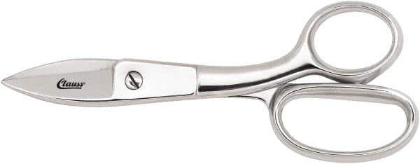 Clauss - 5" LOC, 7-3/4" OAL Chrome Plated Straight Shears - Serrated, Steel Straight Handle, For Paper, Fabric - Apex Tool & Supply