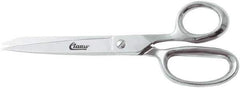 Clauss - 4" LOC, 8" OAL Chrome Plated Straight Shears - Steel Straight Handle, For Paper, Fabric - Apex Tool & Supply
