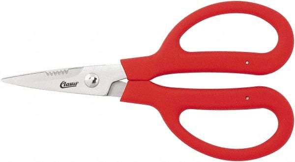 Clauss - 4" LOC, 9-1/4" OAL Stainless Steel Blunt Point Trimmers - Serrated, Plastic Straight Handle, For Paper, Fabric - Apex Tool & Supply