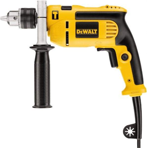 DeWALT - 120 Volt 1/2" Keyed Chuck Electric Hammer Drill - 0 to 47,600 BPM, 0 to 2,800 RPM, Reversible, Pistol Grip with Side Handle - Apex Tool & Supply