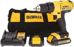 DeWALT - 20 Volt 1/2" Chuck Pistol Grip Handle Cordless Drill - 0-450 & 0-1500 RPM, Single-Sleeve Ratcheting Chuck, Reversible, 2 Lithium-Ion Batteries Included - Apex Tool & Supply