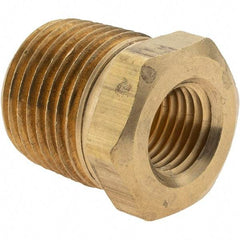 Parker - 1/2 Male Thread x 1/4 Female Thread, Brass Industrial Pipe Hex Bushing - MNPTF x FNPTF, 1,000 psi - Apex Tool & Supply