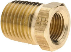 Parker - 1/4 Male Thread x 1/8 Female Thread, Brass Industrial Pipe Hex Bushing - MNPTF x FNPTF, 1,000 psi - Apex Tool & Supply