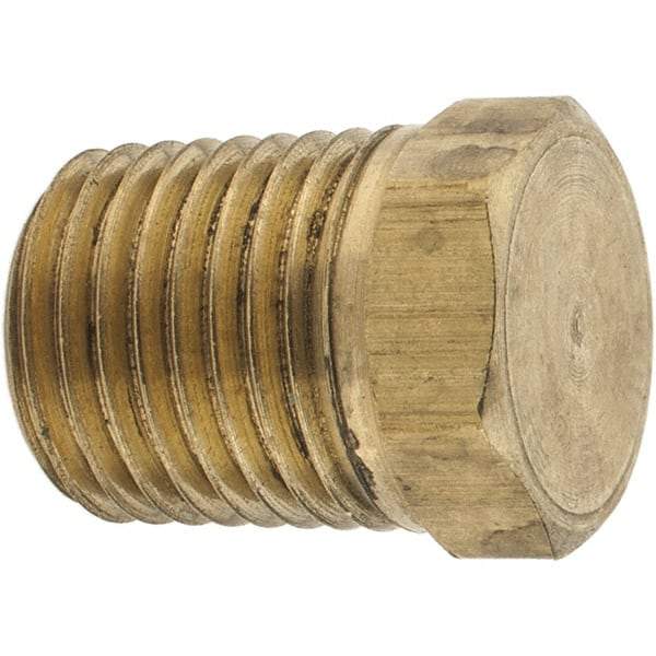 Parker - 1/4 Male Thread, Brass Industrial Pipe Hex Head Plug - MNPTF, 1,000 psi - Apex Tool & Supply