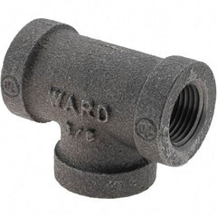 Value Collection - Size 3/8", Class 150, Malleable Iron Black Pipe Tee - 150 psi, Threaded End Connection - Apex Tool & Supply
