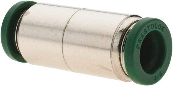 Parker - 3/8" Outside Diam, Nickel Plated Brass Push-to-Connect Tube Union - 300 Max psi, Tube to Tube Connection, Nitrile O-Ring - Apex Tool & Supply