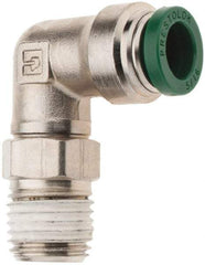 Parker - 5/16" Outside Diam, 1/4 NPTF, Nickel Plated Brass Push-to-Connect Tube Male Swivel Elbow - 300 Max psi, Tube to Male NPT Connection, Nitrile O-Ring - Apex Tool & Supply