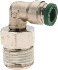 Parker - 1/4" Outside Diam, 3/8 NPTF, Nickel Plated Brass Push-to-Connect Tube Male Swivel Elbow - 300 Max psi, Tube to Male NPT Connection, Nitrile O-Ring - Apex Tool & Supply
