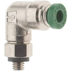 Parker - 5/32" Outside Diam, 10-32 UNF, Nickel Plated Brass Push-to-Connect Tube Male Swivel Elbow - 300 Max psi, Tube to Male UNF Connection, Nitrile O-Ring - Apex Tool & Supply