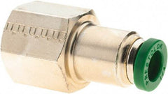Parker - 1/4" Outside Diam, 1/4 NPTF, Nickel Plated Brass Push-to-Connect Tube Female Connector - 300 Max psi, Tube to Female NPT Connection, Nitrile O-Ring - Apex Tool & Supply