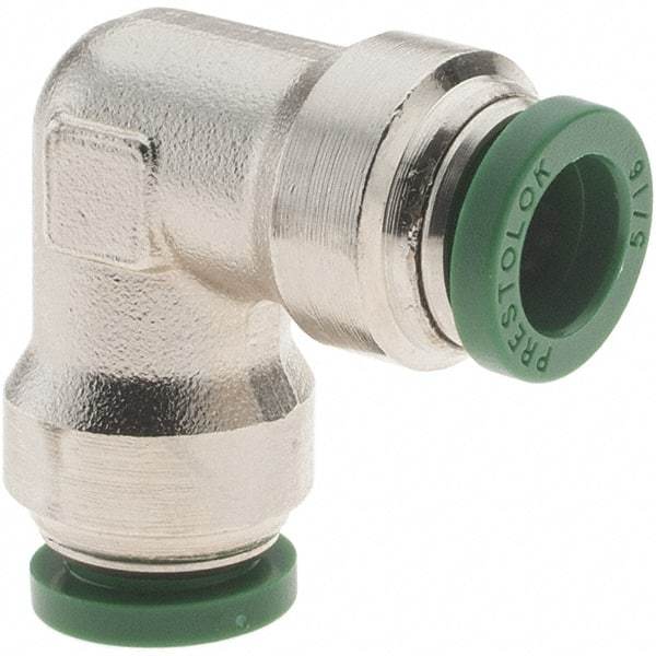 Parker - 5/16" Outside Diam, Nickel Plated Brass Push-to-Connect Tube Union Elbow - 300 Max psi, Tube to Tube Connection, Nitrile O-Ring - Apex Tool & Supply