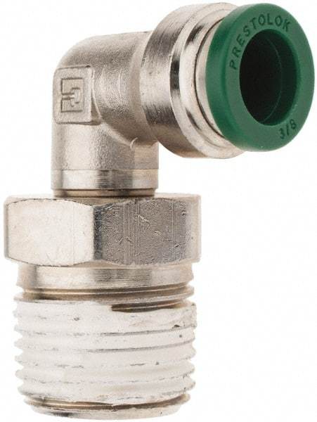 Parker - 3/8" Outside Diam, 1/2 NPTF, Nickel Plated Brass Push-to-Connect Tube Male Swivel Elbow - 300 Max psi, Tube to Male NPT Connection, Nitrile O-Ring - Apex Tool & Supply