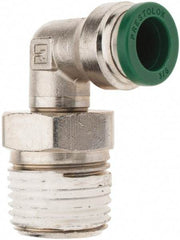 Parker - 3/8" Outside Diam, 1/2 NPTF, Nickel Plated Brass Push-to-Connect Tube Male Swivel Elbow - 300 Max psi, Tube to Male NPT Connection, Nitrile O-Ring - Apex Tool & Supply
