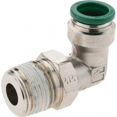 Parker - 1/2" Outside Diam, 1/2 NPTF, Nickel Plated Brass Push-to-Connect Tube Male Swivel Elbow - 300 Max psi, Tube to Male NPT Connection, Nitrile O-Ring - Apex Tool & Supply