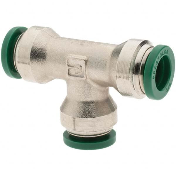 Parker - 3/8" Outside Diam, Nickel Plated Brass Push-to-Connect Tube Union Tee - Apex Tool & Supply
