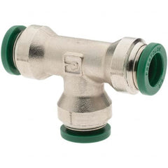 Parker - 3/8" Outside Diam, Nickel Plated Brass Push-to-Connect Tube Union Tee - Apex Tool & Supply