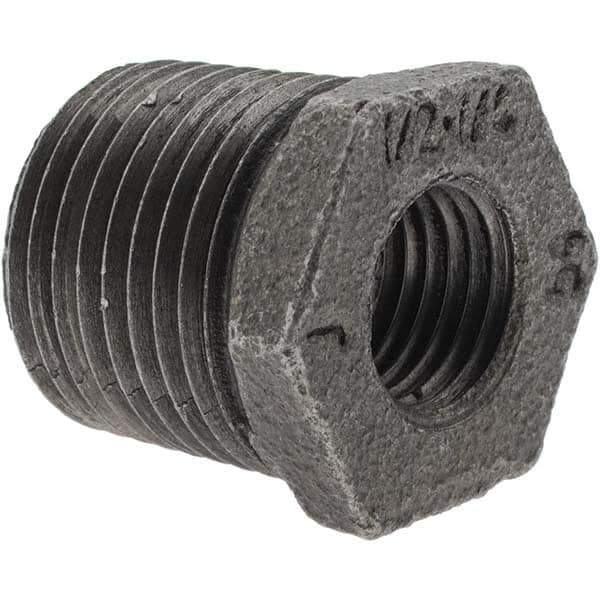 Value Collection - Size 1/2 x 1/4", Class 150, Malleable Iron Black Pipe Hex Bushing - 150 psi, Threaded End Connection - Apex Tool & Supply