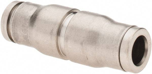 Parker - 1/4" Outside Diam, Nickel Plated Brass Push-to-Connect Tube Union - 435 Max psi, Tube to Tube Connection, FKM O-Ring - Apex Tool & Supply
