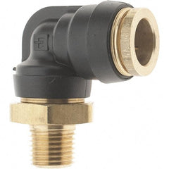 Parker - 1/2" Outside Diam, 1/4 Thread, Brass Push-to-Connect Tube Male Elbow - 250 Max psi, Tube to Male NPT Connection - Apex Tool & Supply