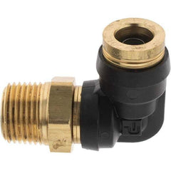Parker - 3/8" Outside Diam, 3/8 Thread, Brass Push-to-Connect Tube Male Elbow - 250 Max psi, Tube to Male NPT Connection - Apex Tool & Supply