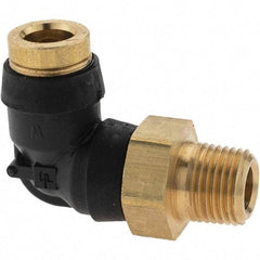 Parker - 1/4" Outside Diam, 1/8 Thread, Brass Push-to-Connect Tube Male Elbow - 250 Max psi, Tube to Male NPT Connection - Apex Tool & Supply