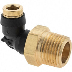 Parker - 1/4" Outside Diam, 3/8 Thread, Brass Push-to-Connect Tube Male Elbow - 250 Max psi, Tube to Male NPT Connection - Apex Tool & Supply