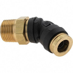 Parker - 3/8" Outside Diam, 3/8 Thread, Brass Push-to-Connect Tube Male 45° Elbow - 250 Max psi, Tube to Male NPT Connection - Apex Tool & Supply