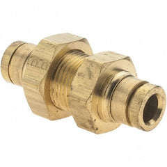 Parker - 1/4" Outside Diam, Brass Push-to-Connect Tube Bulkhead Union - Nitrile O-Ring - Apex Tool & Supply