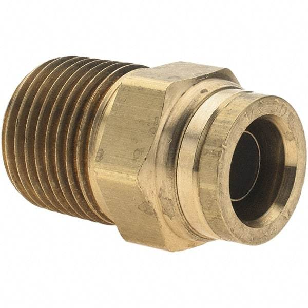 Parker - 1/2" Outside Diam, 1/2 NPTF, Brass Push-to-Connect Tube Male Connector - Tube to Male NPT Connection, Nitrile O-Ring - Apex Tool & Supply