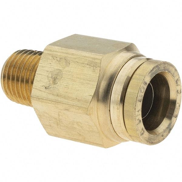 Parker - 1/2" Outside Diam, 1/4 NPTF, Brass Push-to-Connect Tube Male Connector - Tube to Male NPT Connection, Nitrile O-Ring - Apex Tool & Supply