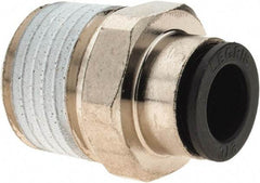 Parker - 3/8" Outside Diam, 1/2 NPT, Nickel Plated Brass Push-to-Connect Tube Male Connector - 290 Max psi - Apex Tool & Supply