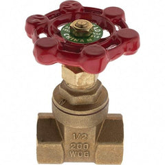 Value Collection - 1/2" Pipe, FNPT x FNPT Bronze Solid Wedge Gate Valve - 200 WOG, 125 WSP, For Use with Plumbing Application - Apex Tool & Supply