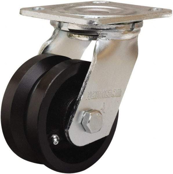 Hamilton - 4" Diam x 2" Wide, Iron Swivel Caster - 800 Lb Capacity, Top Plate Mount, 4" x 4-1/2" Plate, Straight Roller Bearing - Apex Tool & Supply