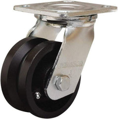 Hamilton - 4" Diam x 2" Wide, Iron Swivel Caster - 800 Lb Capacity, Top Plate Mount, 4" x 4-1/2" Plate, Straight Roller Bearing - Apex Tool & Supply