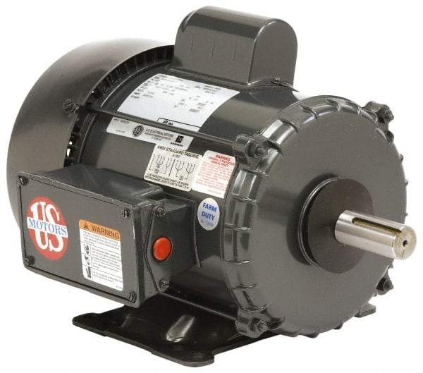 US Motors - 3 hp, TEFC Enclosure, 1,760 RPM, 208/230 Volt, 60 Hz, Industrial Electric AC/DC Motor - Size 184 Frame, Horizontal-Footed Mount, 1 Speed, Ball Bearings, 16.4/17.0 Full Load Amps, F Class Insulation - Apex Tool & Supply