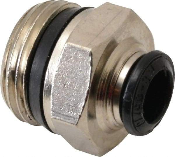 Alpha Technologies - 8mm Outside Diam, 1/2 Universal, Nickel Plated Brass Push-to-Connect Tube Male Connector - 250 Max psi, Tube to Universal Thread Connection, Buna O-Ring - Apex Tool & Supply