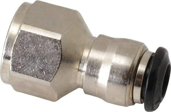 Alpha Technologies - 6mm Outside Diam, 1/4 BSPP, Nickel Plated Brass Push-to-Connect Tube Female Connector - 250 Max psi, Tube to Female BSPP Connection, Buna O-Ring - Apex Tool & Supply
