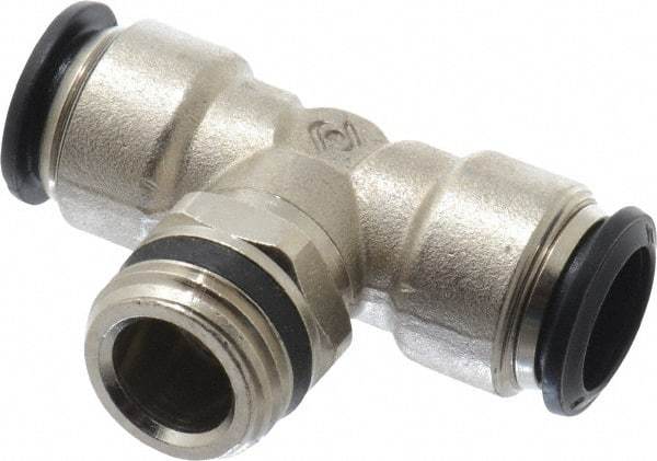 Alpha Technologies - 14mm Outside Diam, 1/2 Universal, Nickel Plated Brass Push-to-Connect Tube Male Swivel Branch Tee - 250 Max psi, Tube to Universal Thread Connection, Buna O-Ring - Apex Tool & Supply