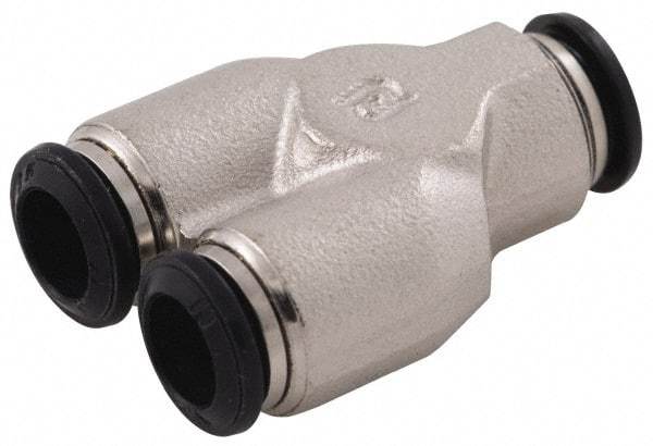Alpha Technologies - 5mm Outside Diam, Nickel Plated Brass Push-to-Connect Tube Union Y - 250 Max psi, Tube to Tube Connection, Buna O-Ring - Apex Tool & Supply