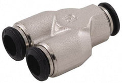 Alpha Technologies - 5mm Outside Diam, Nickel Plated Brass Push-to-Connect Tube Union Y - 250 Max psi, Tube to Tube Connection, Buna O-Ring - Apex Tool & Supply