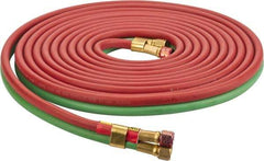 Parker - 1/4" Inside x 17/32" Outside Diam, Grade R Welding Hose - Green & Red, 25' Long, Twin Style, 200 psi Working Pressure - Apex Tool & Supply