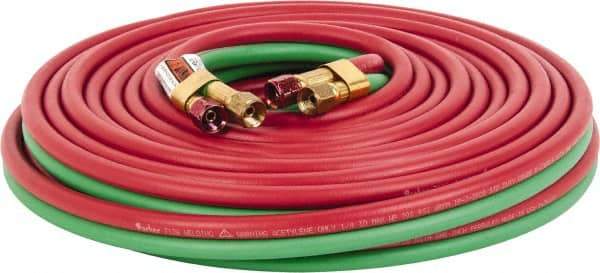 Parker - 1/4" Inside x 17/32" Outside Diam, Grade R Welding Hose - Green & Red, 50' Long, Twin Style, 200 psi Working Pressure - Apex Tool & Supply