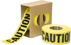 Ability One - 1,000' Long x 3" Wide Roll, Polyethylene, Black & Yellow Barricade Tape - Message: CAUTION - Apex Tool & Supply