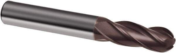 Guhring - 1/2" Diam, 1-1/4" LOC, 4 Flute Solid Carbide Ball End Mill - nano-A Finish, Single End, 3-1/2" OAL, 1/2" Shank Diam, Spiral Flute - Apex Tool & Supply