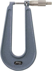 Mitutoyo - 0 to 1" Range, 0.0001" Graduation, Mechanical Outside Micrometer - Ratchet Stop Thimble, 6.3" Throat Depth, Accurate to 0.0002" - Apex Tool & Supply