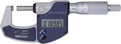 Mitutoyo - 0 to 1" Range, 0" Resolution, Standard Throat, Electronic Outside Micrometer - 0.0001" Accuracy, Ratchet Stop Thimble, Rotating Spindle, SR44 Battery, Includes NIST Traceability Certification - Apex Tool & Supply
